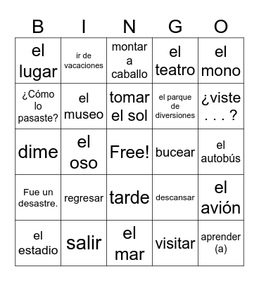 8A DE VACACIONES Bingo Card
