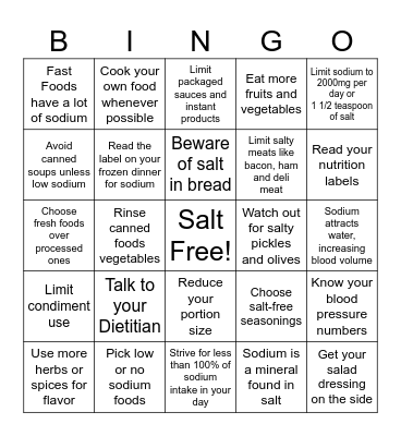 Limit Salt Bingo Card