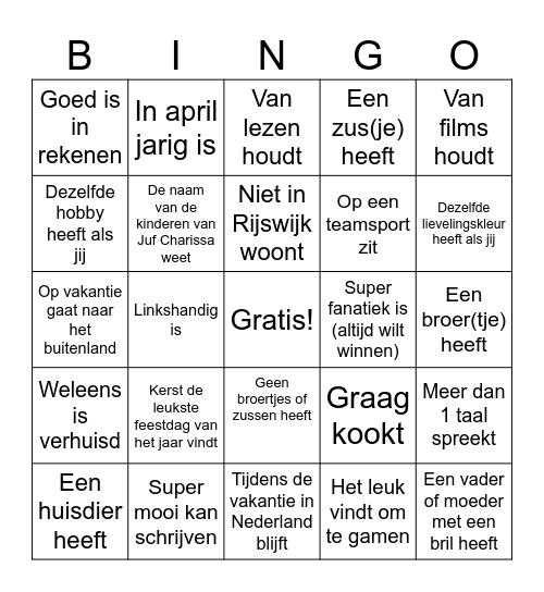 Zoek iemand die.. Bingo Card