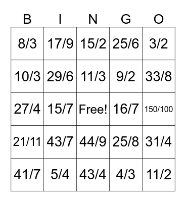 Fraction BINGO Card