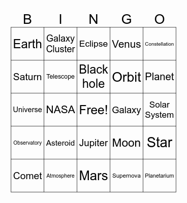 SPACE BINGO Card