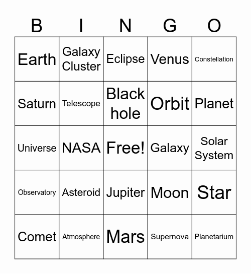 SPACE BINGO Card