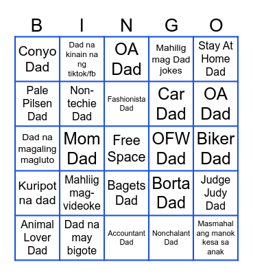 Dad Day Bingo! Bingo Card