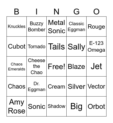 Sonic Bingo Card