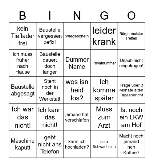 Büro Bingo Card