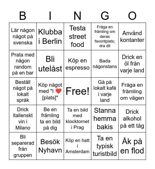 Bingo Tågluff 2024 Bingo Card
