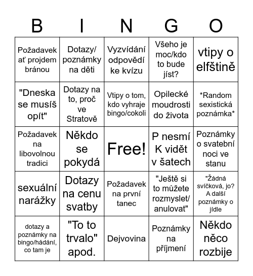 Svatební bingo Card