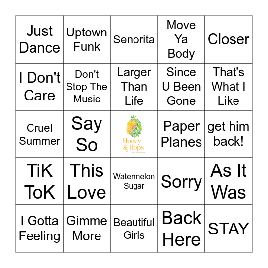 Pop Playlist Bingo Card