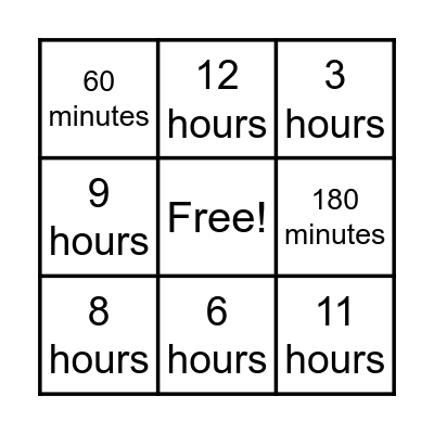 Time Conversion Bingo! Bingo Card