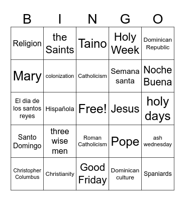 Religion in DR Bingo Card