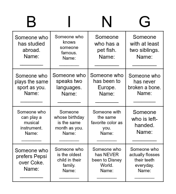 Student Intern Symposium Icebreaker Bingo Card