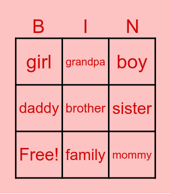 family bingo Card