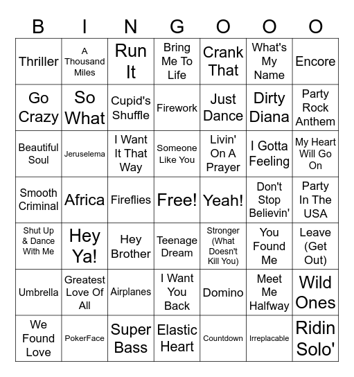 Music Bingo Card