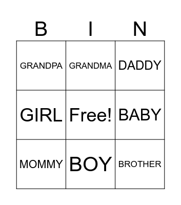 MY FAMILY Bingo Card
