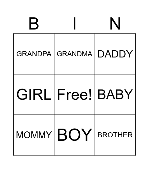 MY FAMILY Bingo Card