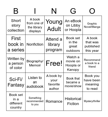 Library Adventure Bingo Card