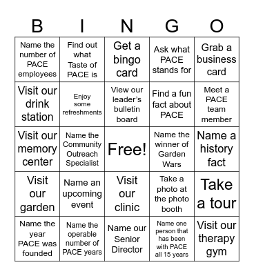 Celebrating 15 Years of PACE Bingo Card