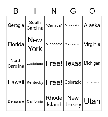 States Bingo Card