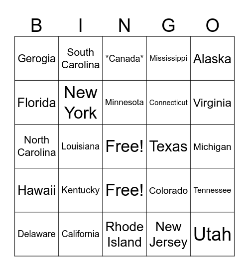 States Bingo Card