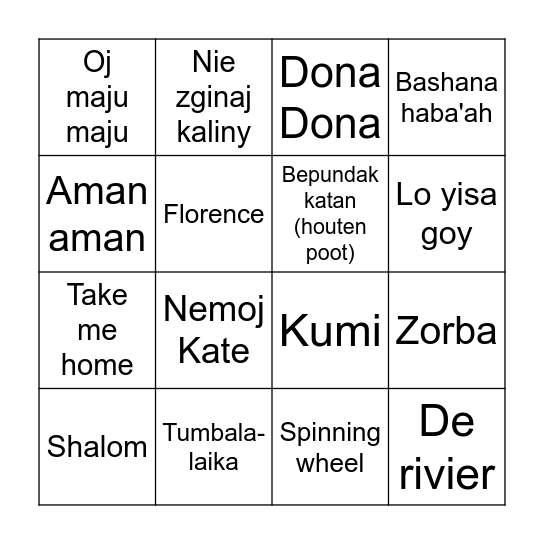 Dansnamen BINGO Card