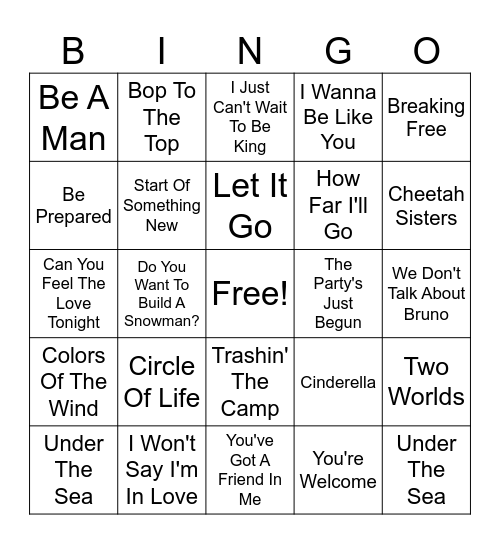 Disney Bingo Card