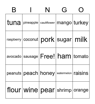 Food and Drinks Bingo Card