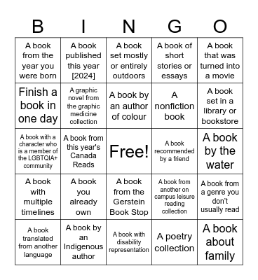 Summer Bookclub Bingo Card