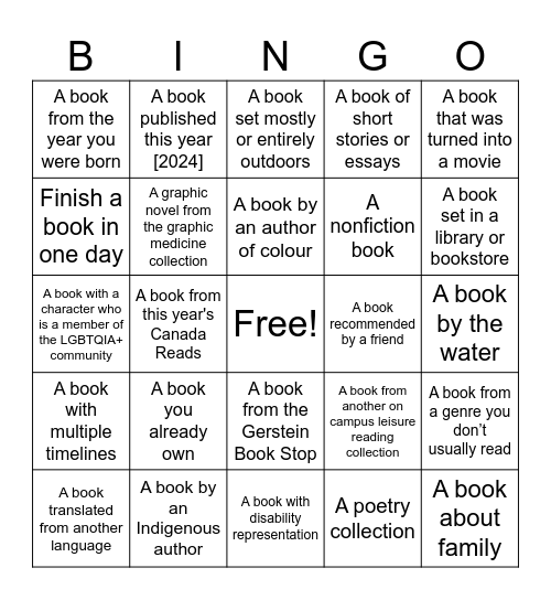 Summer Bookclub Bingo Card