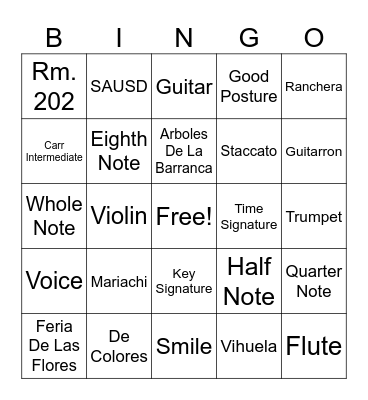 Summer Camp Mariachi Bingo Card