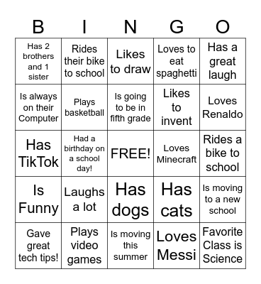 Last Day of School Bingo Card