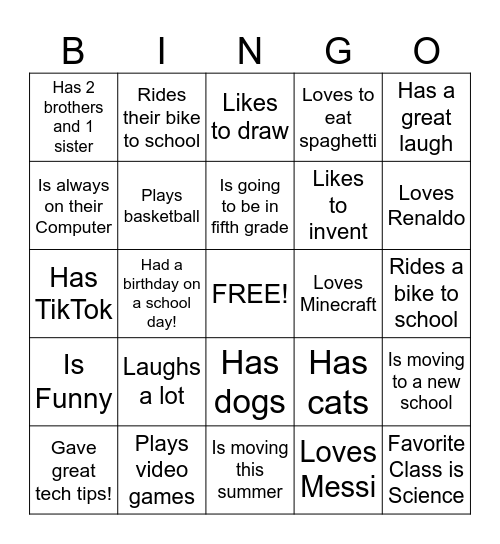 Last Day of School Bingo Card