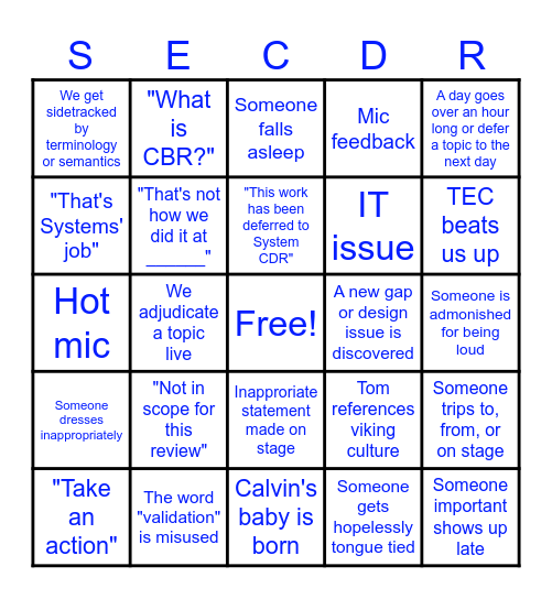 SECDR BINGO Card