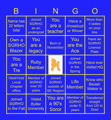 Sigma Gamma Rho Bingo Card