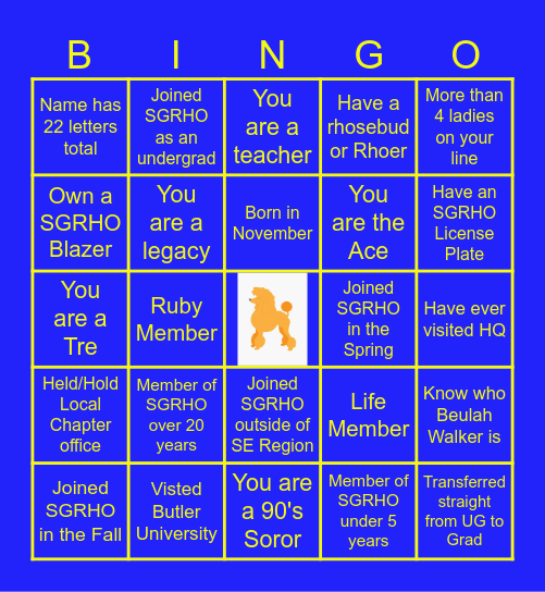 Sigma Gamma Rho Bingo Card