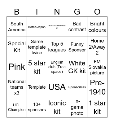 Football Kit Archive Bingo Card