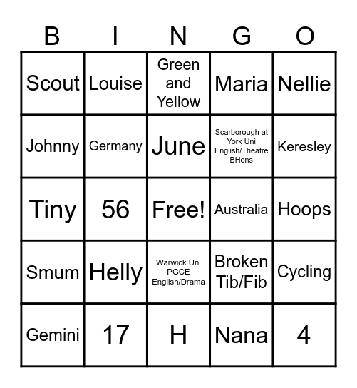 Helen's Birthday Bingo Game Bingo Card