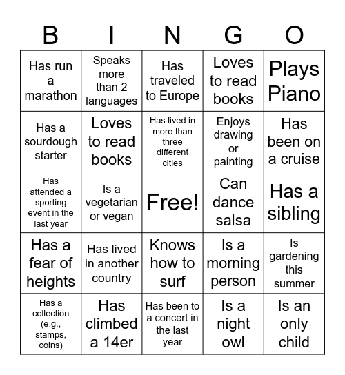 Human Bingo Card