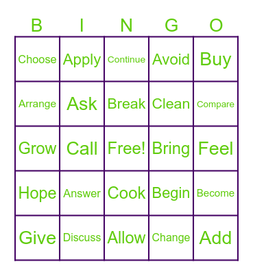 Verbs in Past Bingo Card
