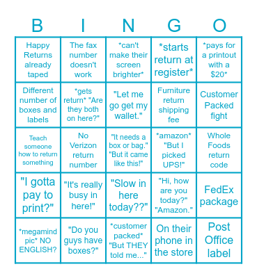 UPS Store fun bingo Card