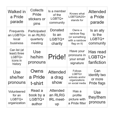 PRIDE BINGO Card