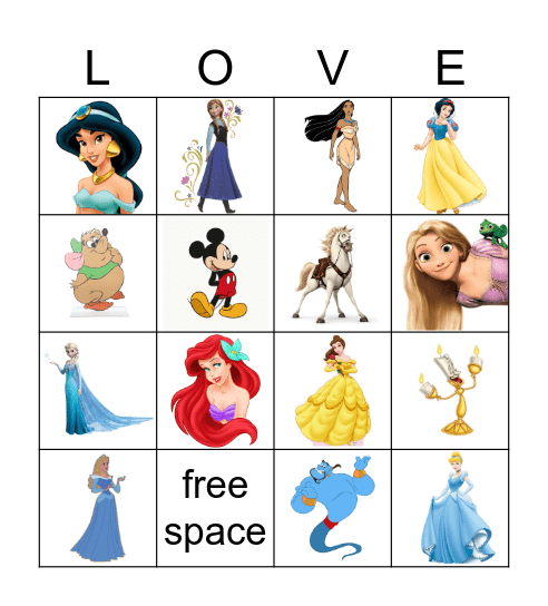 Disney Princess Bingo Card