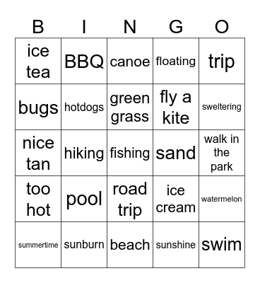 SUMMER WORDS Bingo Card