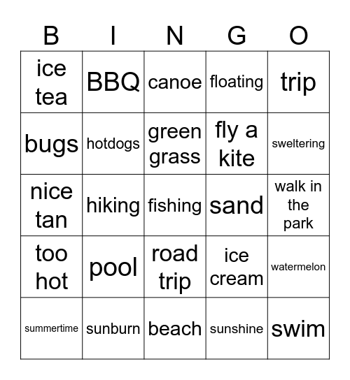 SUMMER WORDS Bingo Card