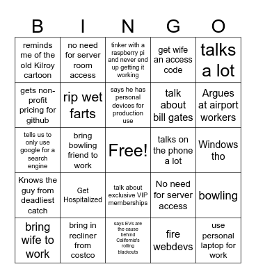 Things Jeff Does for PSI Bingo Card