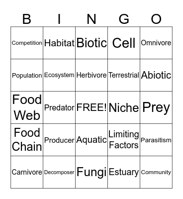 Ecosystem Vocabulary Bingo Card