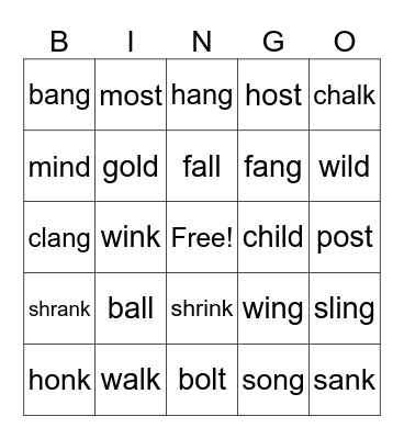 Phonograms Bingo Card