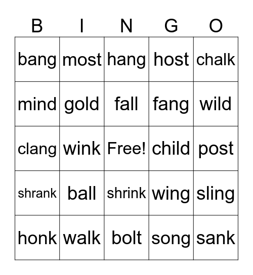 Phonograms Bingo Card
