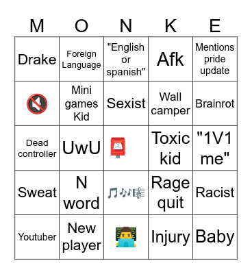 Gorilla tag bingo Card