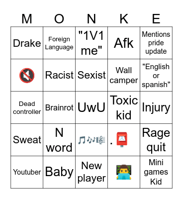 Gorilla tag bingo Card
