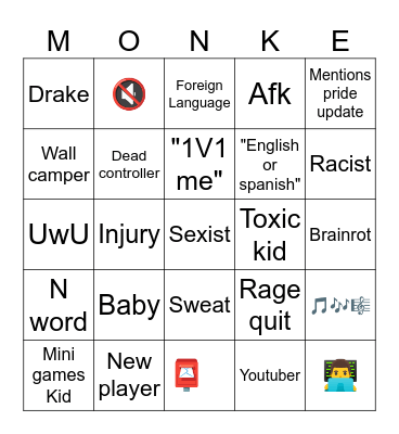Gorilla tag bingo Card